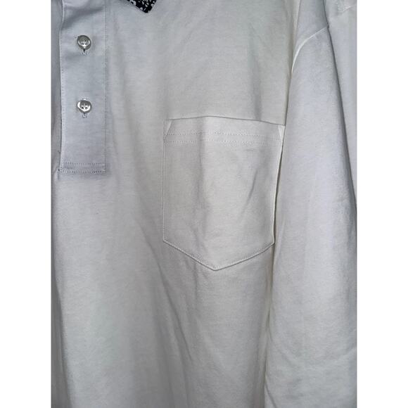 Lands' End Long Sleeve Polo Men’s 2XL White w/Floral Collar - Picture 4 of 8